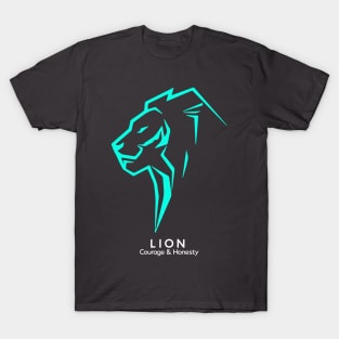 Lion Head Illustrate Turqois Blue Is the Symbol of Courage and Honesty T-Shirt